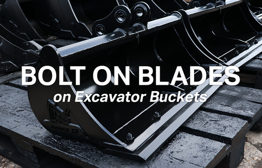 Bolt on blades on excavator buckets