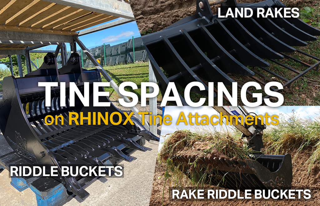 Rhinox Excavator Attachments - Tine Spacings / Tine Widths