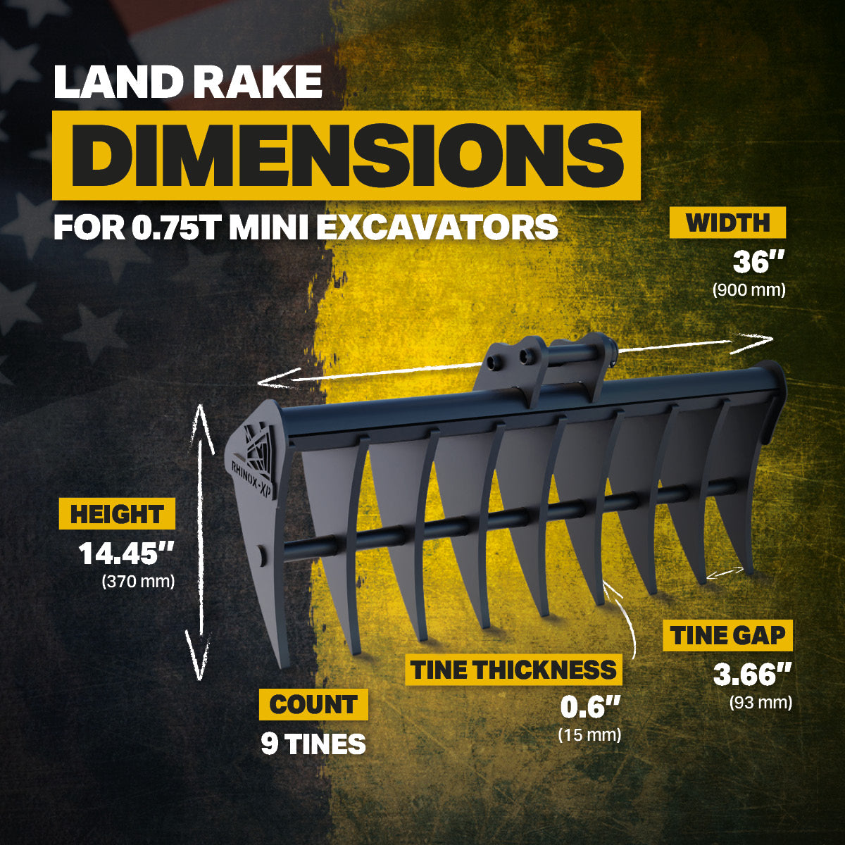 CAT 300.9D Land Rake 36" / 900mm Infographic 2