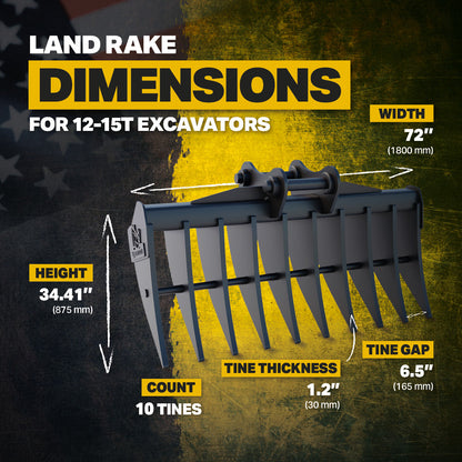CAT 313 GC Excavator Land Clearance Rake - 72" Heavy Duty Infographic 2