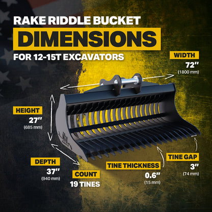 Hyundai HX130A LCR  Excavator Rake Riddle Bucket - 72" Infographic 3