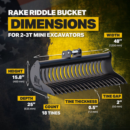 2C Rake Riddle Bucket 48" / 1200mm Infographic 3