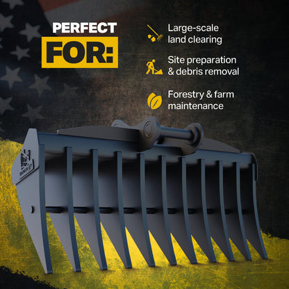 Develon DX255LC-7 Excavator Land Clearance Rake - 84" Heavy Duty Infographic 1