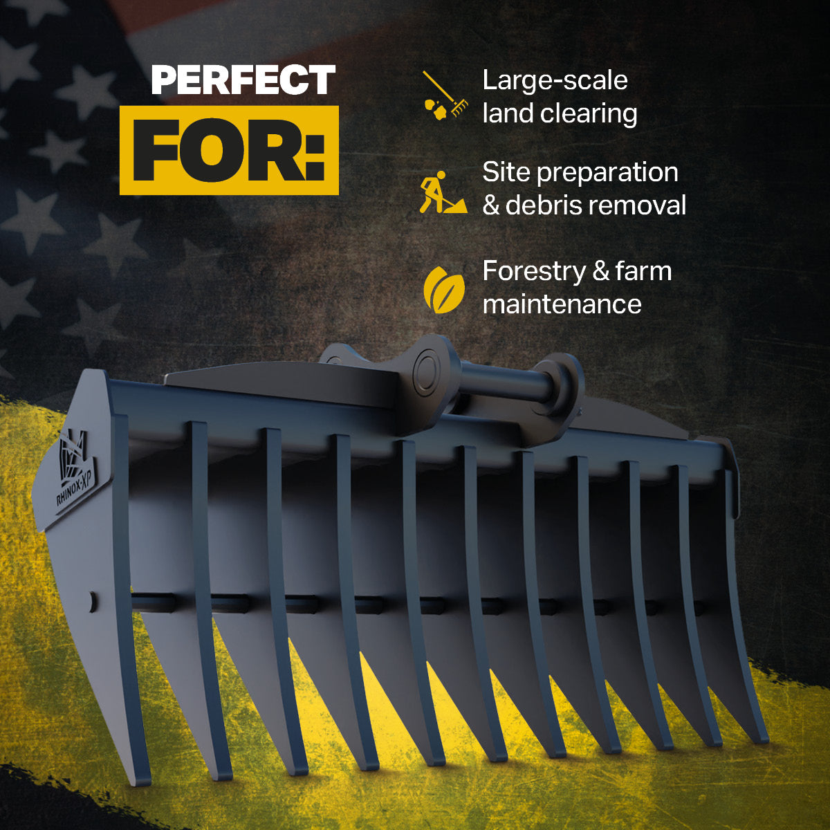 Develon DX200LC-7 Excavator Land Clearance Rake - 84" Heavy Duty Infographic 1