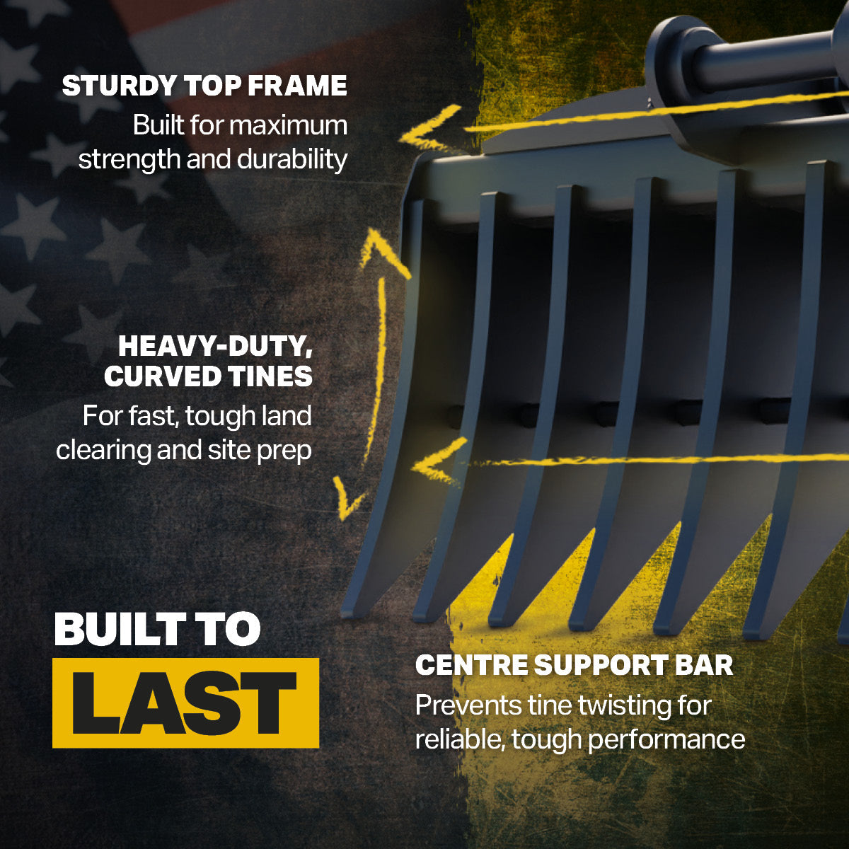 Develon DX200LC-7 Excavator Land Clearance Rake - 84" Heavy Duty Infographic 3