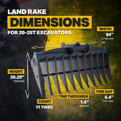 Doosan DX225LC-7X Excavator Land Clearance Rake - 84" Heavy Duty Infographic 2
