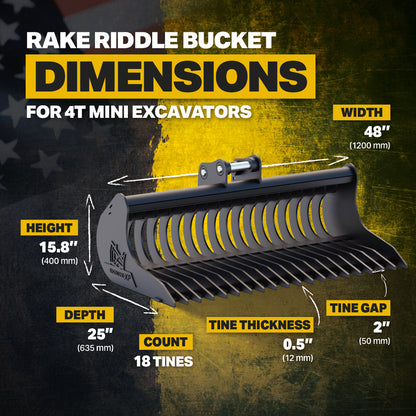 Yanmar SV26 Rake Riddle Bucket 48" / 1200mm Infographic 3