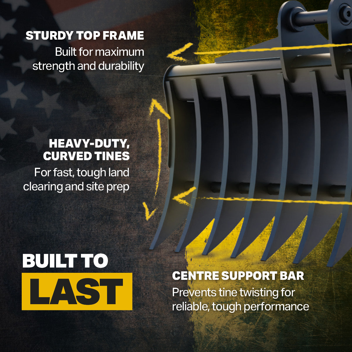 Kubota KX057-4 Quick Attach Land Rake 60" / 1500mm Infographic 3