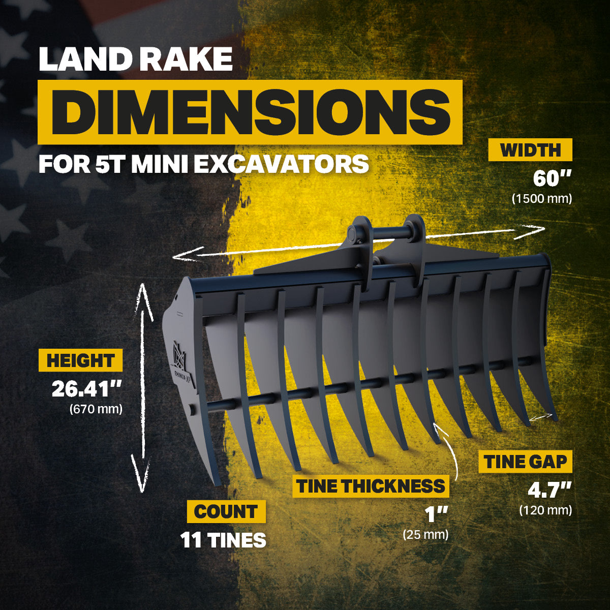 Bobcat X337 X-CHANGE Land Rake 60" / 1500mm Infographic 2