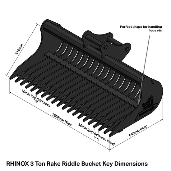JCB 1CX Rake Riddle Bucket 48 / 1200mm - Rhinox Group US
